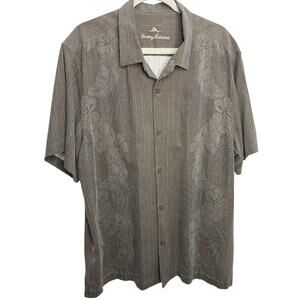 Tommy Bahama Brown Silk Floral Short Sleeve Button Front Men's Shirt Size XXL